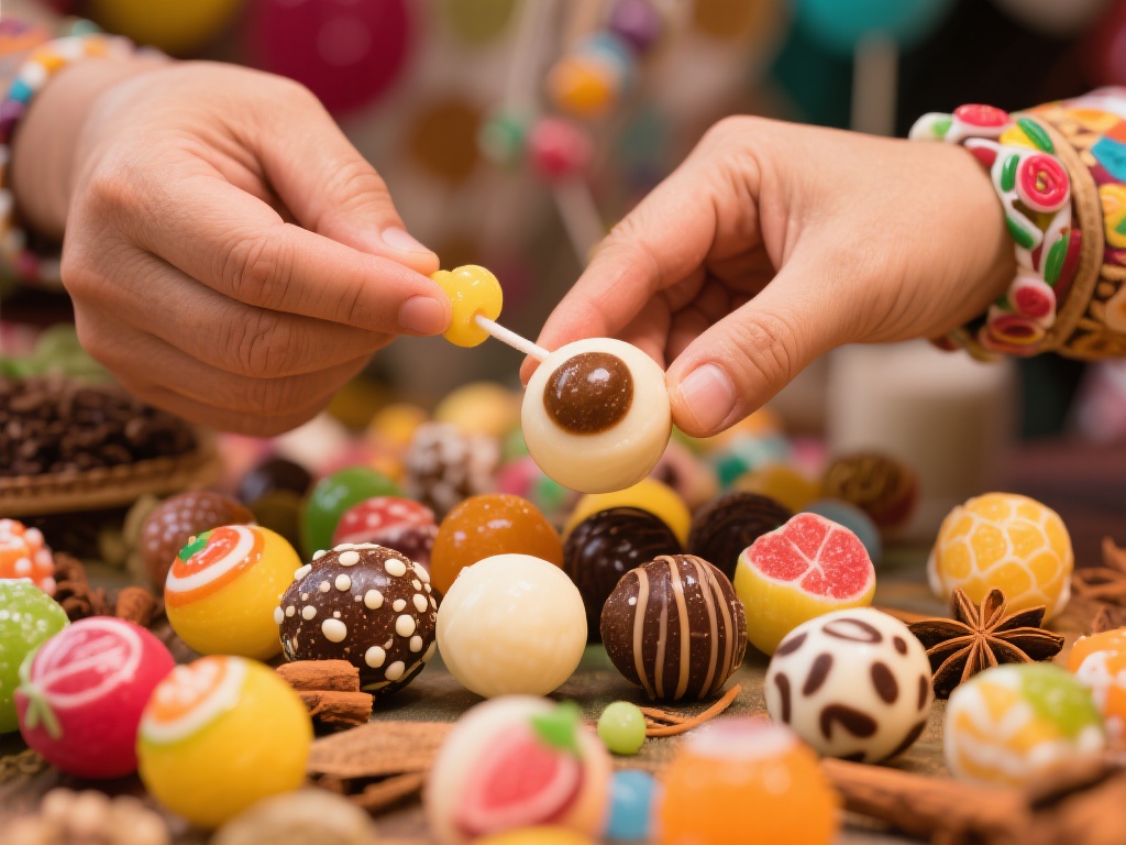 在糖果派对中，创意设计与传统手工艺相辅相成。糖果球